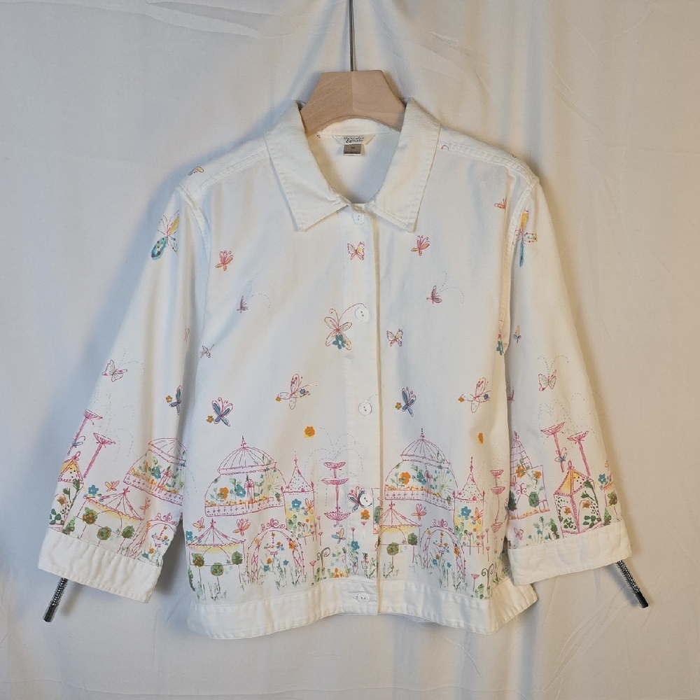 Christopher & Banks White Shirt with Colorful Embroidery
